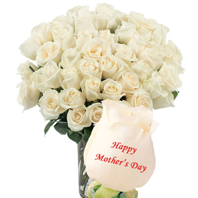 "Talking Roses (Print on Rose) 50 White Roses) Happy Mothers Day - Click here to View more details about this Product